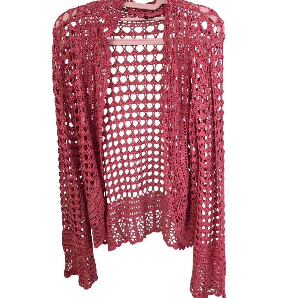 OXOXO Collection Pink Crochet Open Knit Long Sleeve Cardigan Women's‎ Small